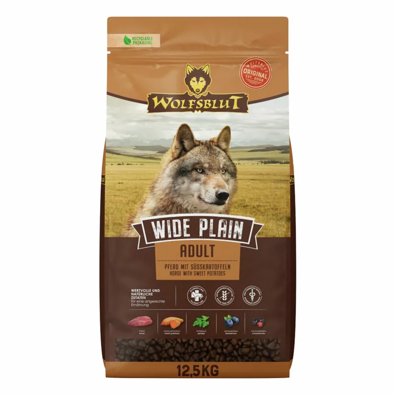Geprüft Sparpaket WOLFSBLUT Wide Plain Pferdefleisch mit Süßkartoffeln 2x12,5kg Hundetrockenfutter
